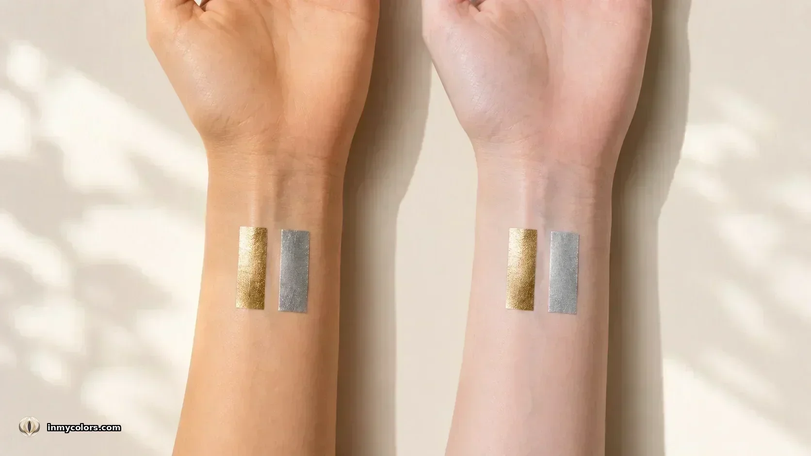 Gold vs silver jewellery test — gold harmonises with warm Autumn skin, silver with cool Winter