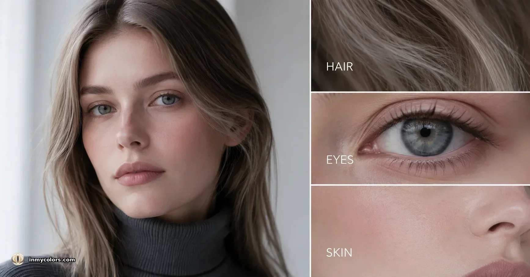 True Summer colouring — cool rosy skin, ashy medium hair and cool grey-blue eyes