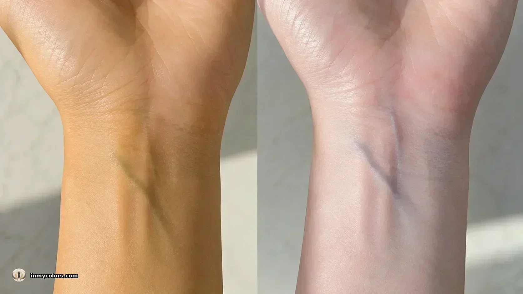 Wrist vein colour test — green veins indicate warm Spring undertone, blue-purple indicate cool Summer undertone