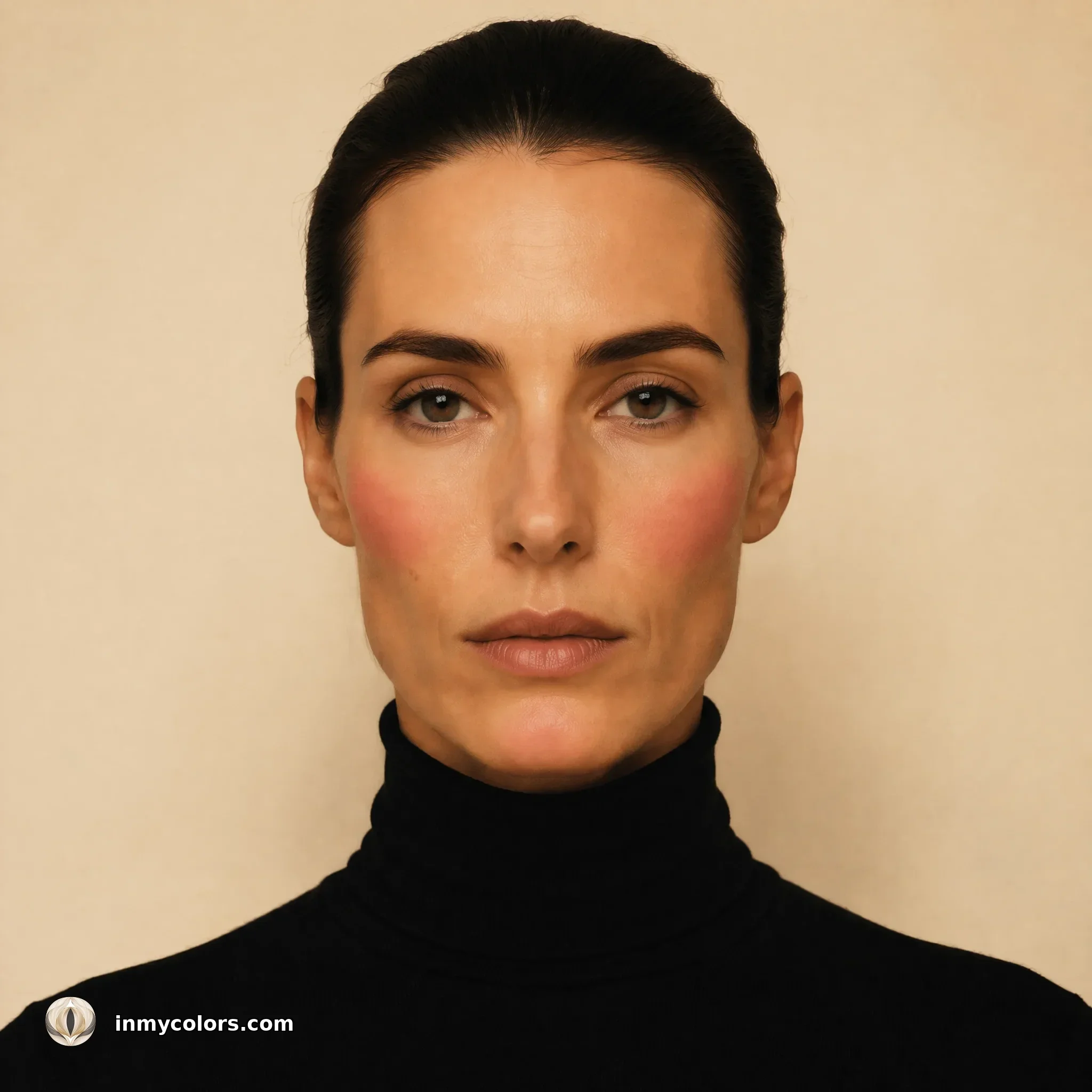 Rectangular face shape with correct blusher placement shown — wide horizontal sweep across cheekbones