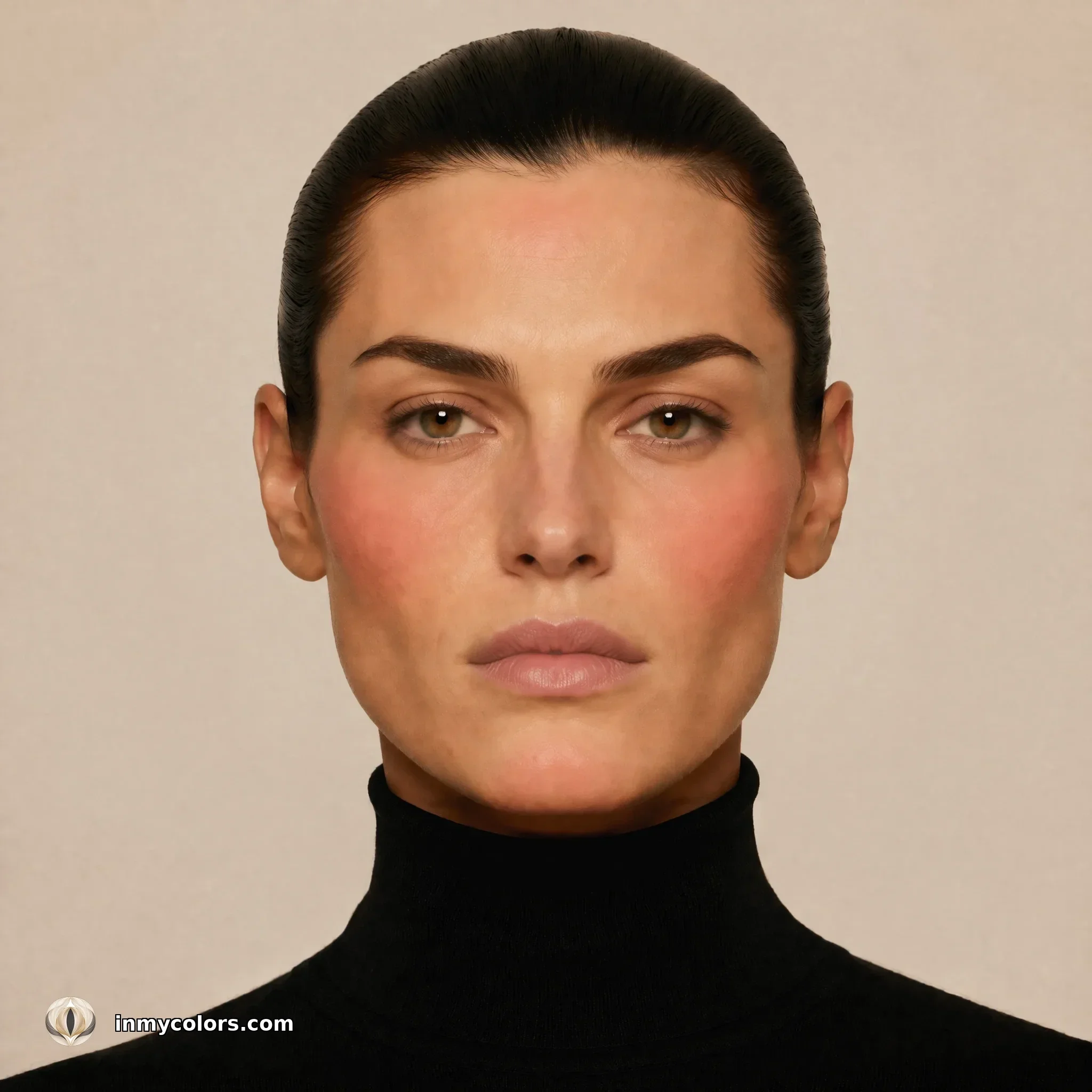 Square face shape with correct blusher placement shown — diagonal from cheek apples toward temples