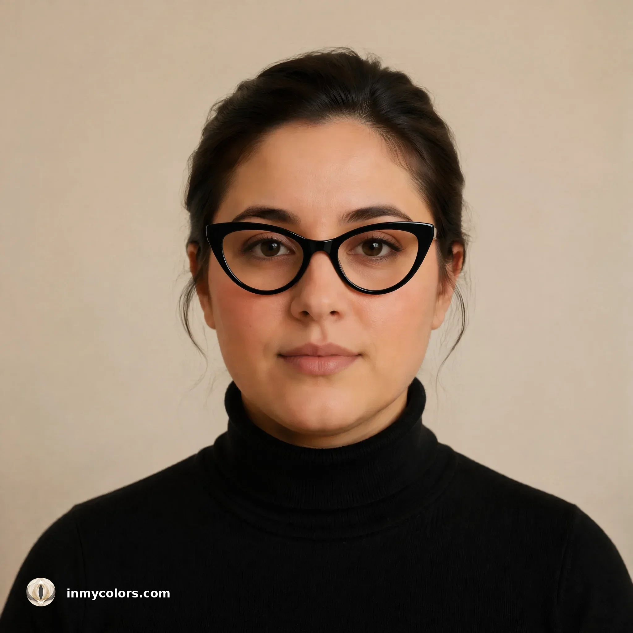 Round face shape wearing bold cat-eye frames — recommended choice