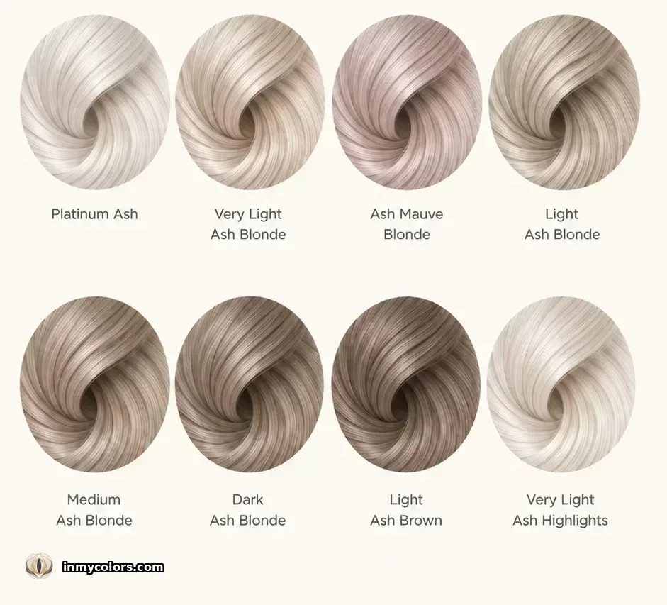 Recommended hair colour swatches for Light Summer: ash blonde, light cool brown, platinum-toned shades