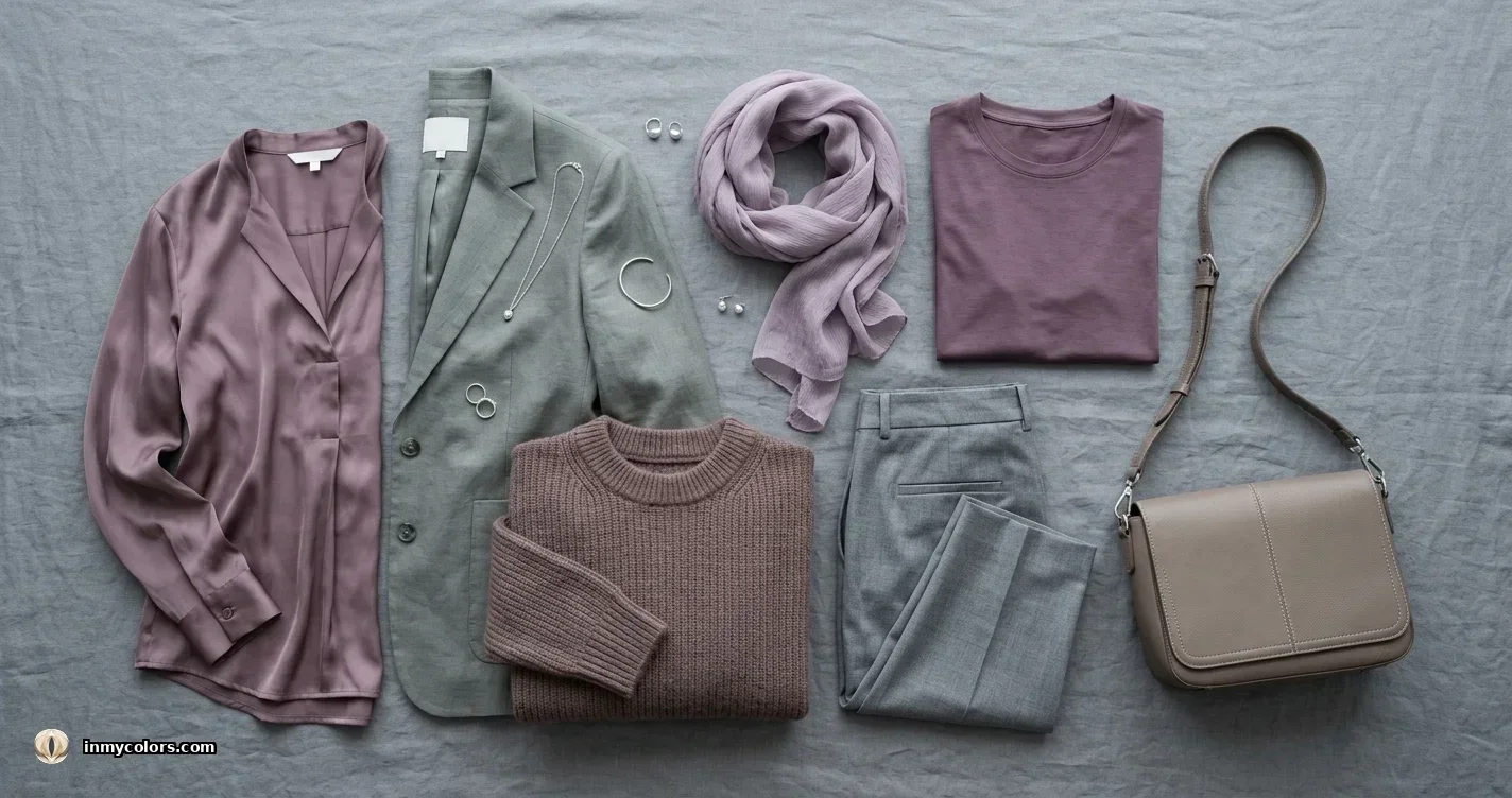 Soft Summer wardrobe capsule — muted mauve, greyed blue and soft teal pieces